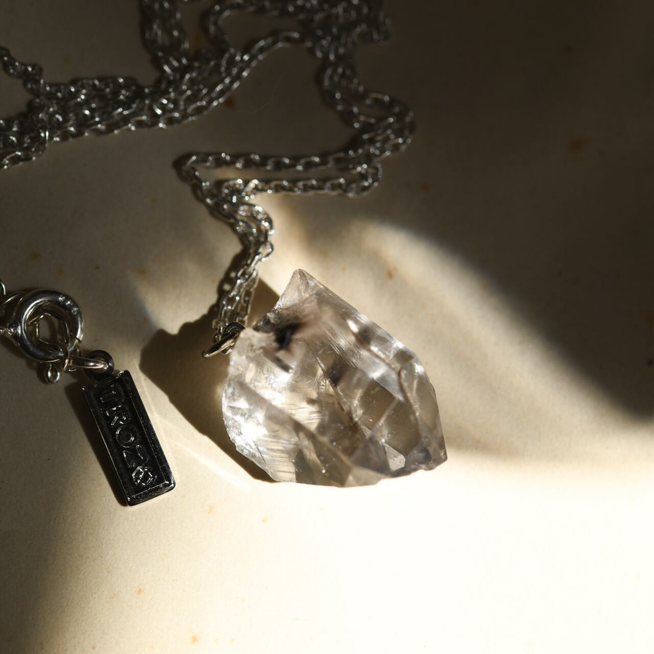 [One of a kind] Brookite in Quartz Raw Stone Sterling Silver Necklace | Handmade Natural Stone Jewelry [Black Majic Collection]