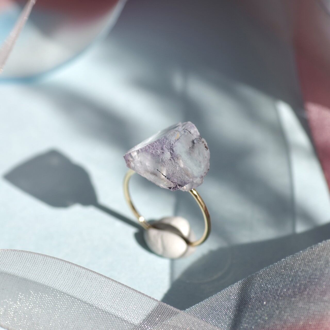 [One of a kind] Fluorite Raw Stone Ring | Handmade Natural Stone Jewelry [Sugar Flower Collection]