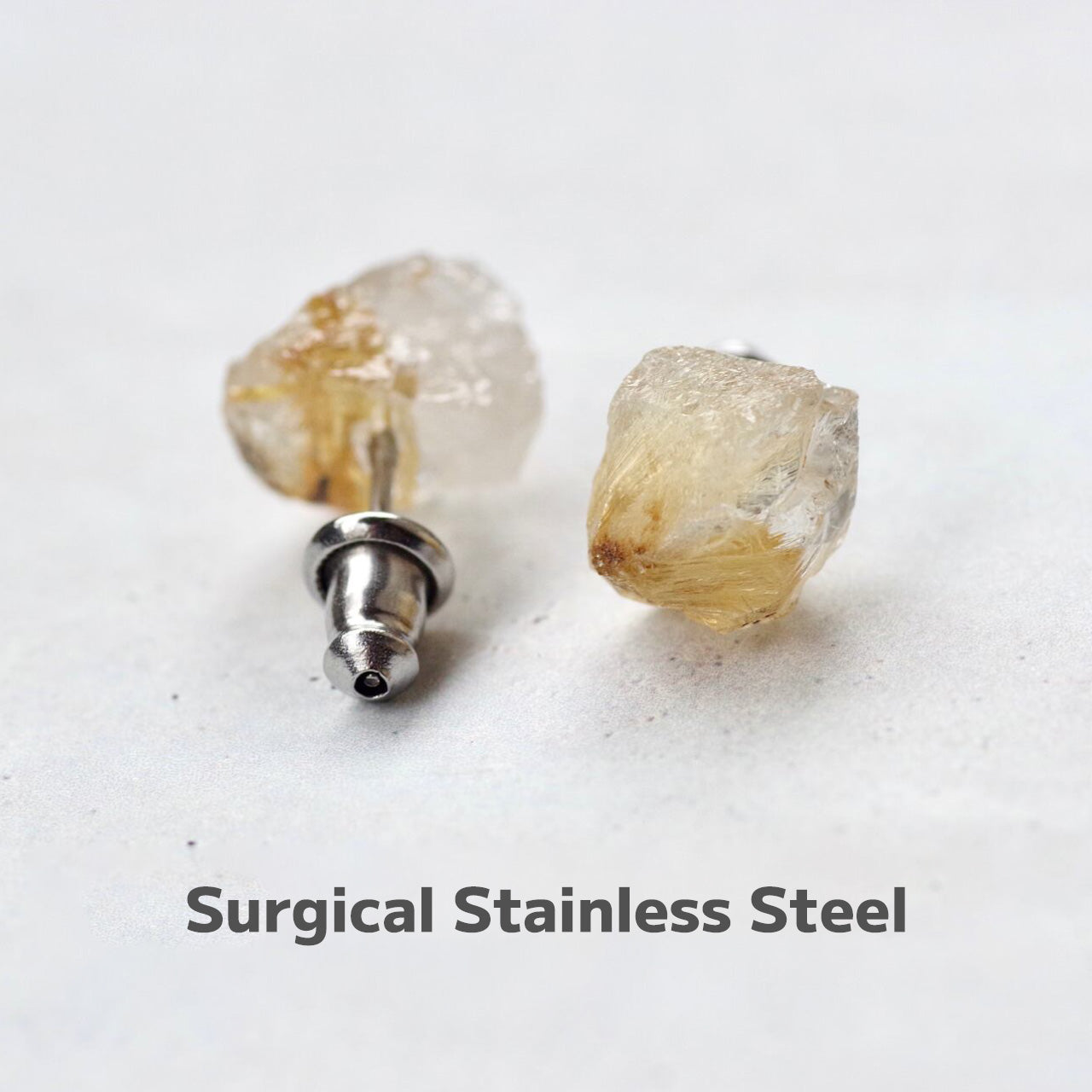 Gold Rutile Quartz Raw Stone Earrings | Handmade Natural Stone Jewelry