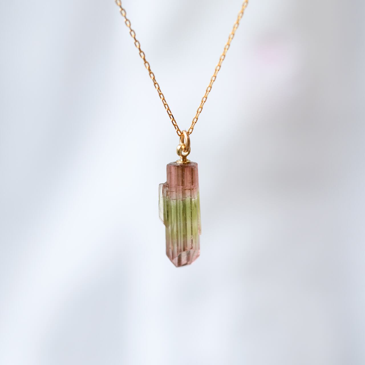 [One of a kind] Tourmaline Raw Stone 18K Necklace | Handmade Natural Stone Jewelry [SAKURA Collection]