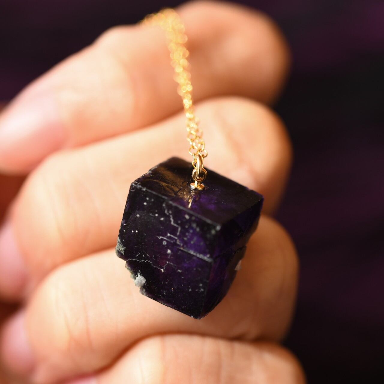 [One of a kind] Fluorite Raw Stone 14KGF Necklace | Handmade Natural Stone Jewelry [Dark Heroine Collection]