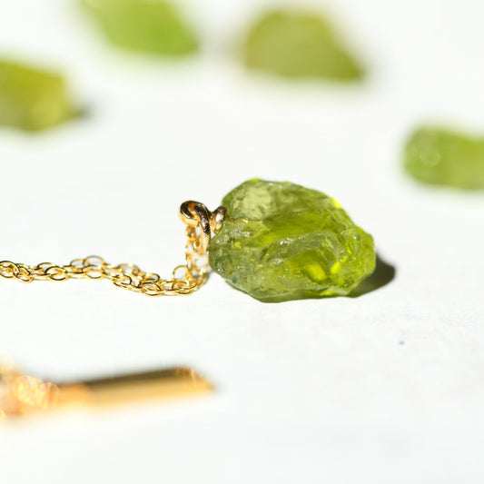 Peridot Raw Stone Necklace | Handmade Natural Stone Jewelry