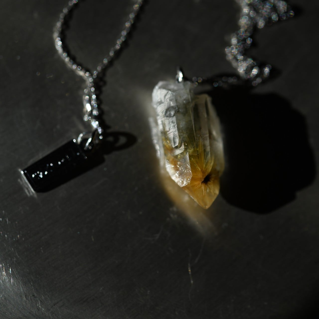 [One of a kind] Rutile Quartz Raw Stone Platinum Necklace | Handmade Natural Stone Jewelry [Stay Gold Collection]