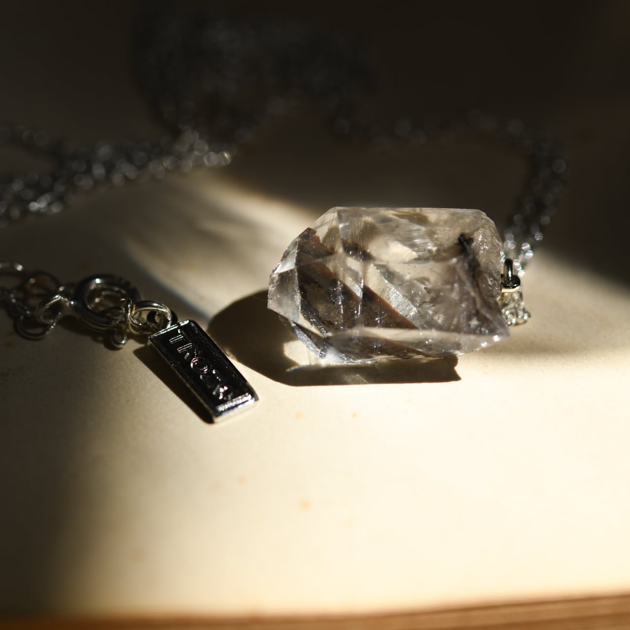 [One of a kind] Brookite in Quartz Raw Stone Sterling Silver Necklace | Handmade Natural Stone Jewelry [Black Majic Collection]