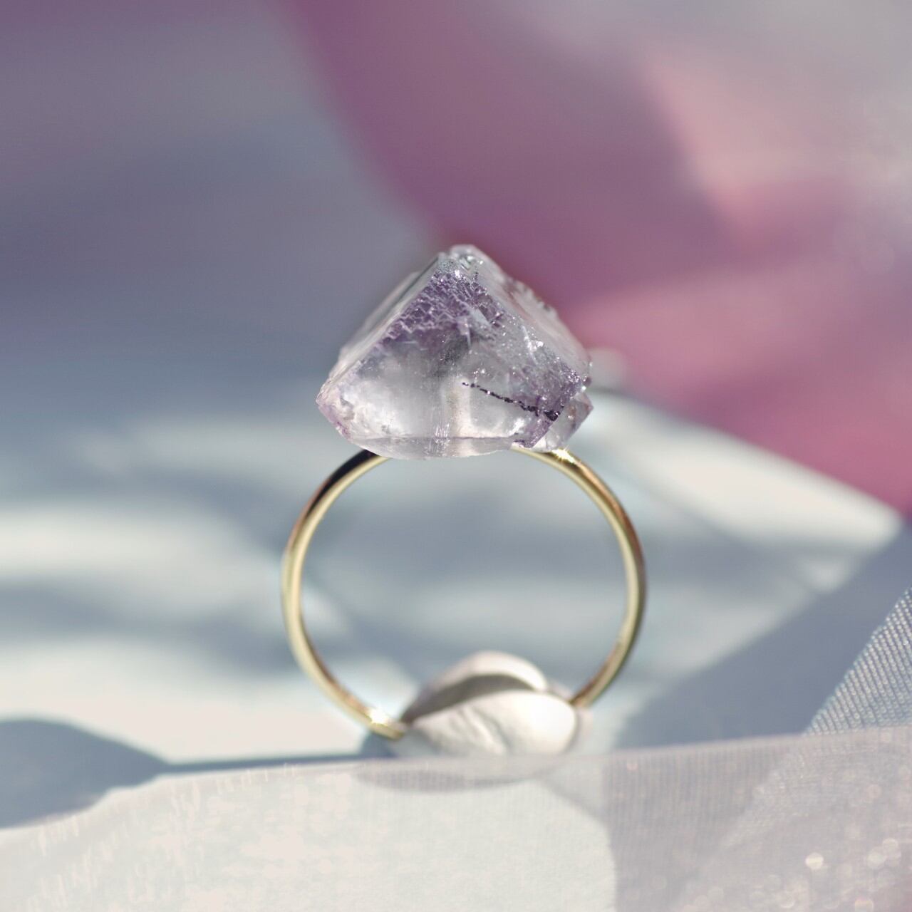 [One of a kind] Fluorite Raw Stone Ring | Handmade Natural Stone Jewelry [Sugar Flower Collection]