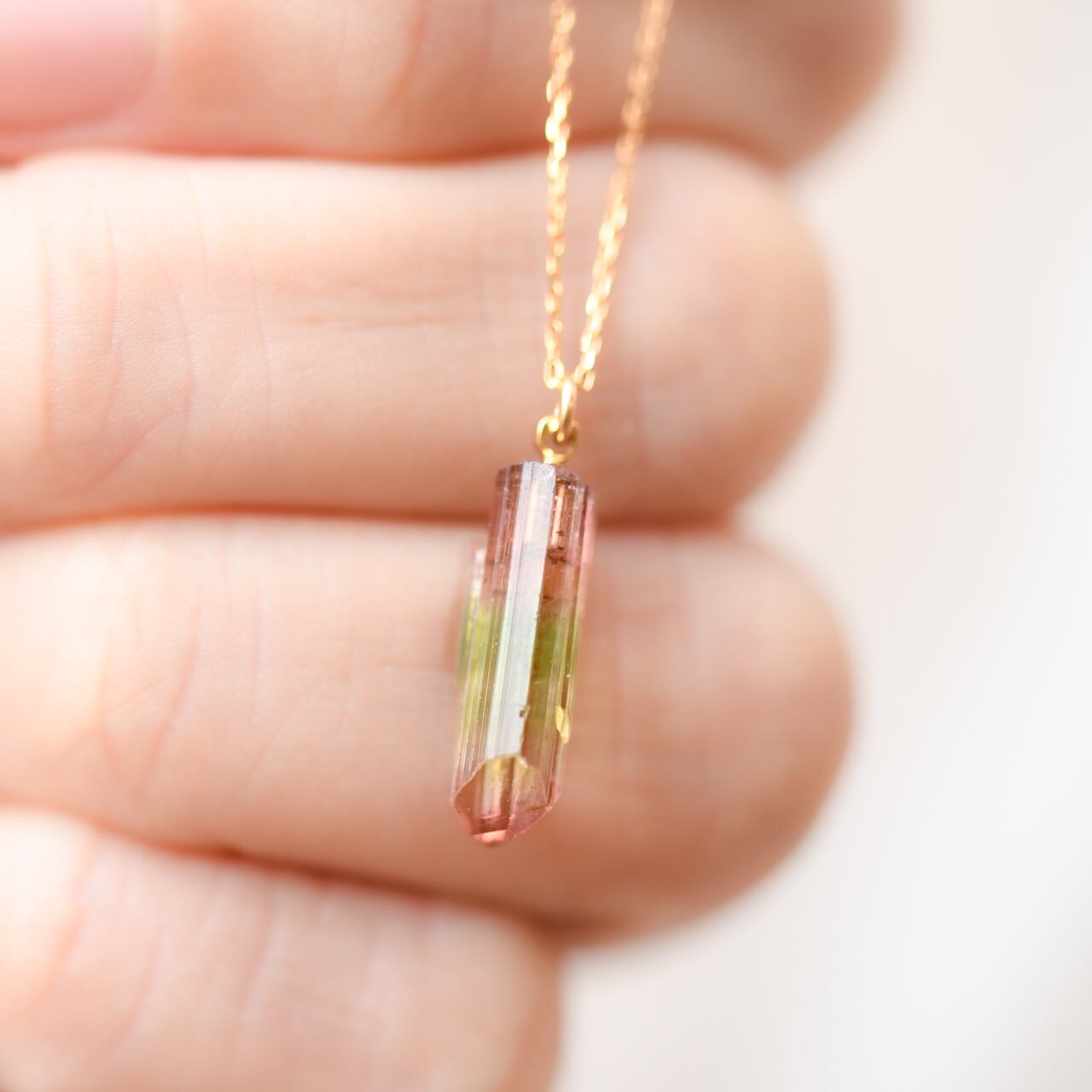 [One of a kind] Tourmaline Raw Stone 18K Necklace | Handmade Natural Stone Jewelry [SAKURA Collection]