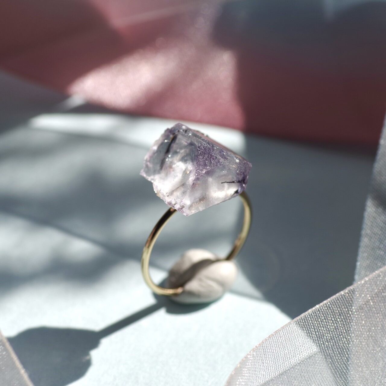 [One of a kind] Fluorite Raw Stone Ring | Handmade Natural Stone Jewelry [Sugar Flower Collection]