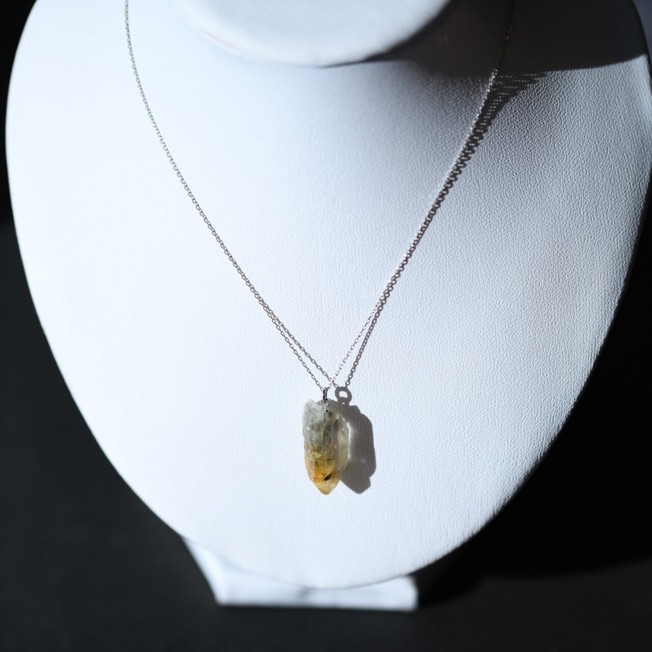 [One of a kind] Rutile Quartz Raw Stone Platinum Necklace | Handmade Natural Stone Jewelry [Stay Gold Collection]