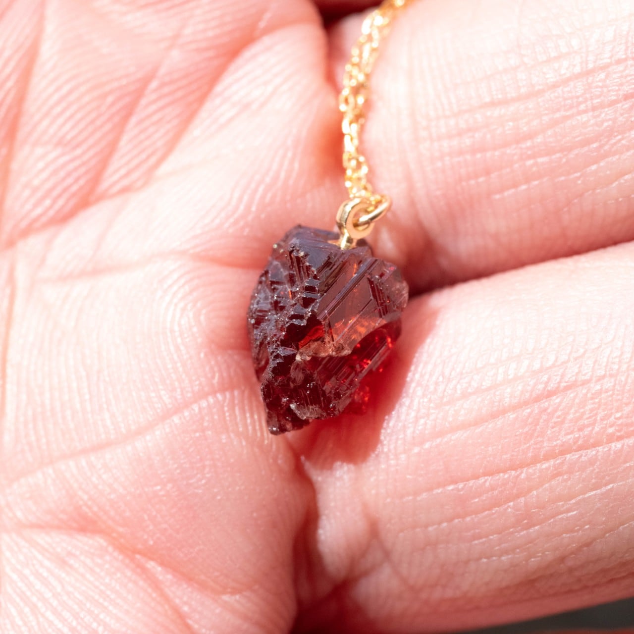 [One of a kind] Spessartine Garnet Raw Stone 18K Necklace | Handmade Natural Stone Jewelry [Blood Moon Collection]