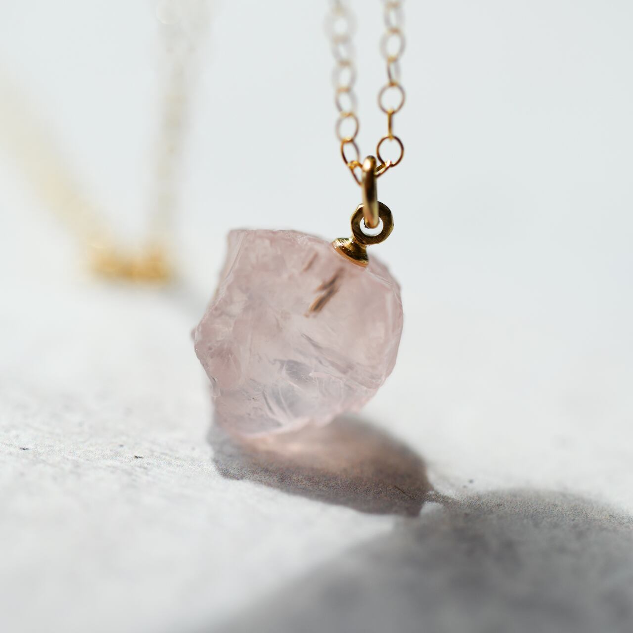 Rose Quartz Raw Stone Necklace | Handmade Natural Stone Jewelry