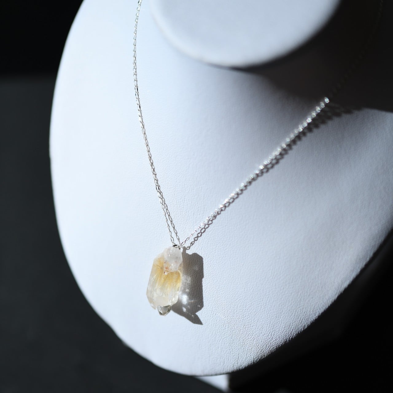 [One of a kind] Rutile Quartz Raw Stone Sterling Silver Necklace | Handmade Natural Stone Jewelry [Stay Gold Collection]