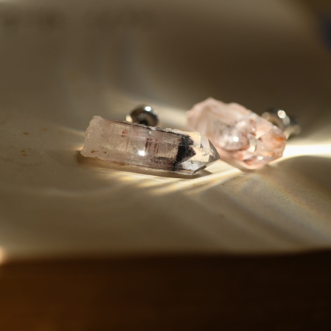 [One of a kind] Hematite in Quartz Raw Stone Earrings | Handmade Natural Stone Jewelry [Black Majic Collection]