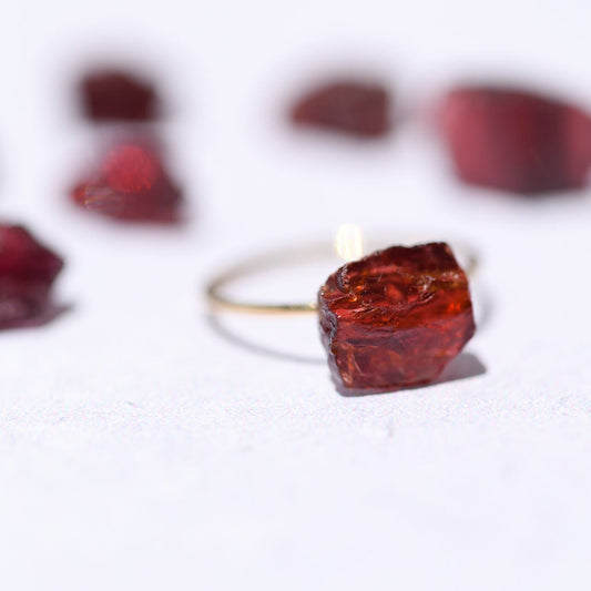 Garnet Raw Stone Ring | Handmade Natural Stone Jewelry