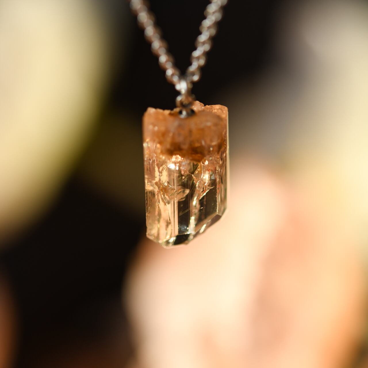 [One of a kind] imperial Topaz Raw Stone Sterling Silver Necklace | Handmade Natural Stone Jewelry [Poppy Collection]