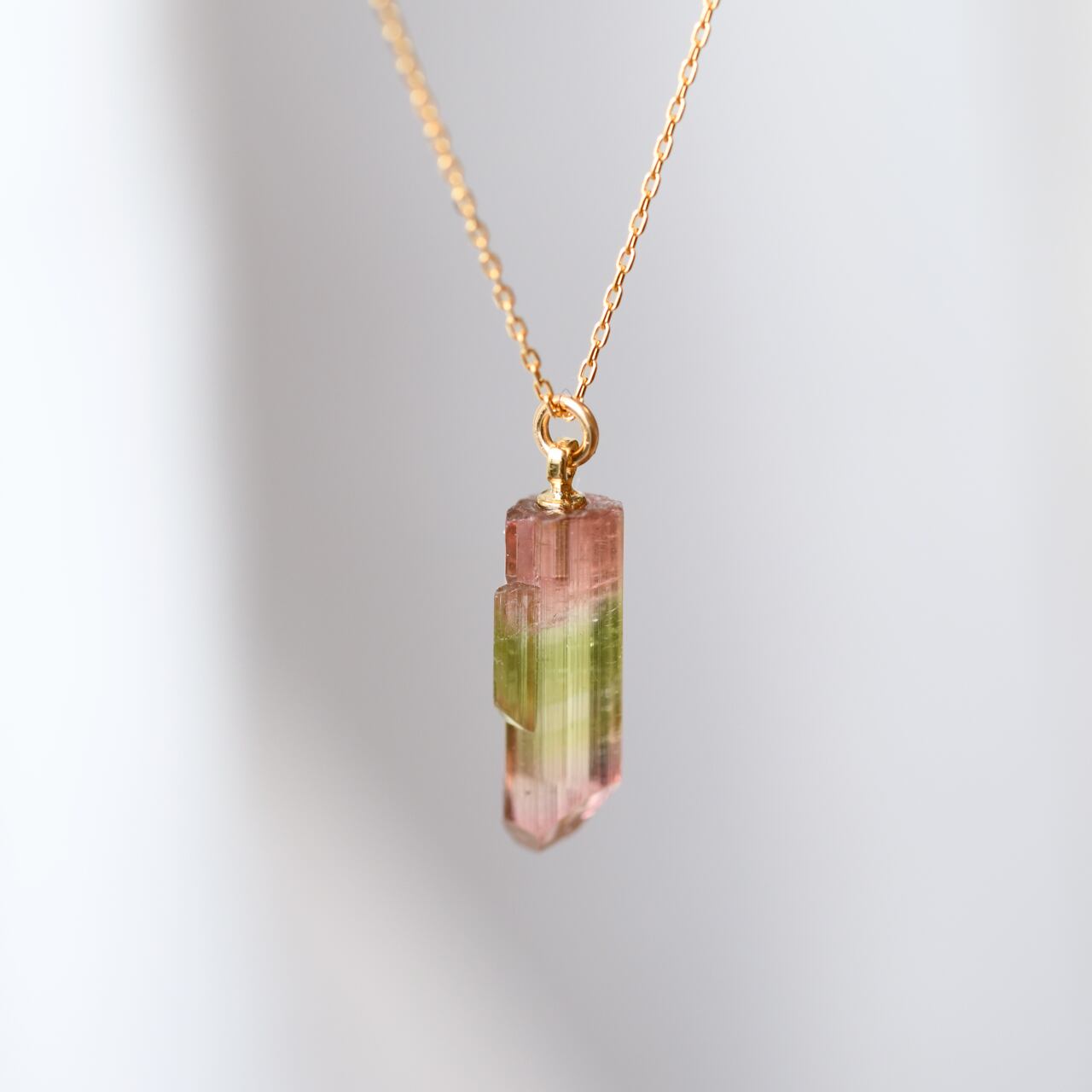 [One of a kind] Tourmaline Raw Stone 18K Necklace | Handmade Natural Stone Jewelry [SAKURA Collection]