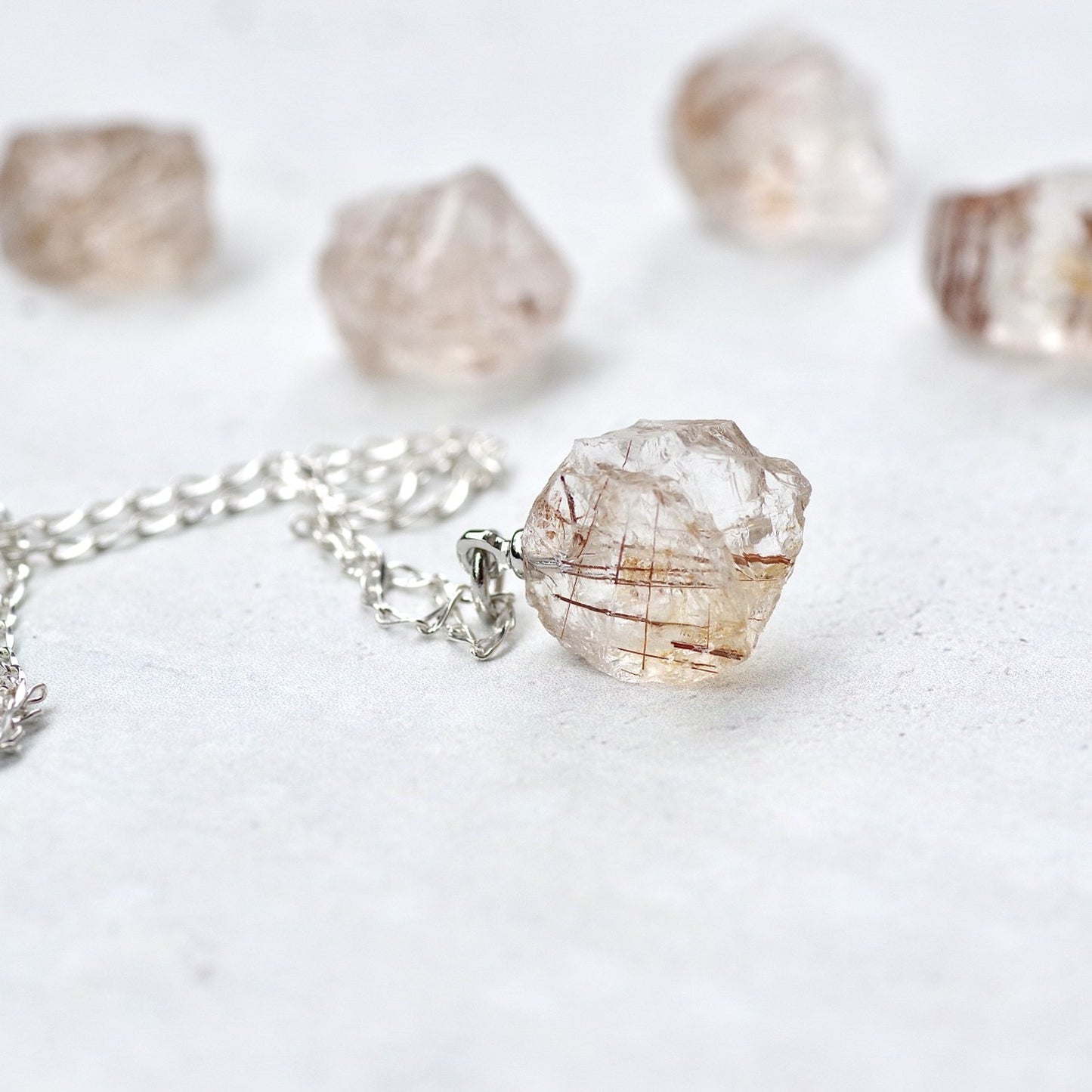 Copper Rutile Quartz Raw Stone Necklace | Handmade Natural Stone Jewelry