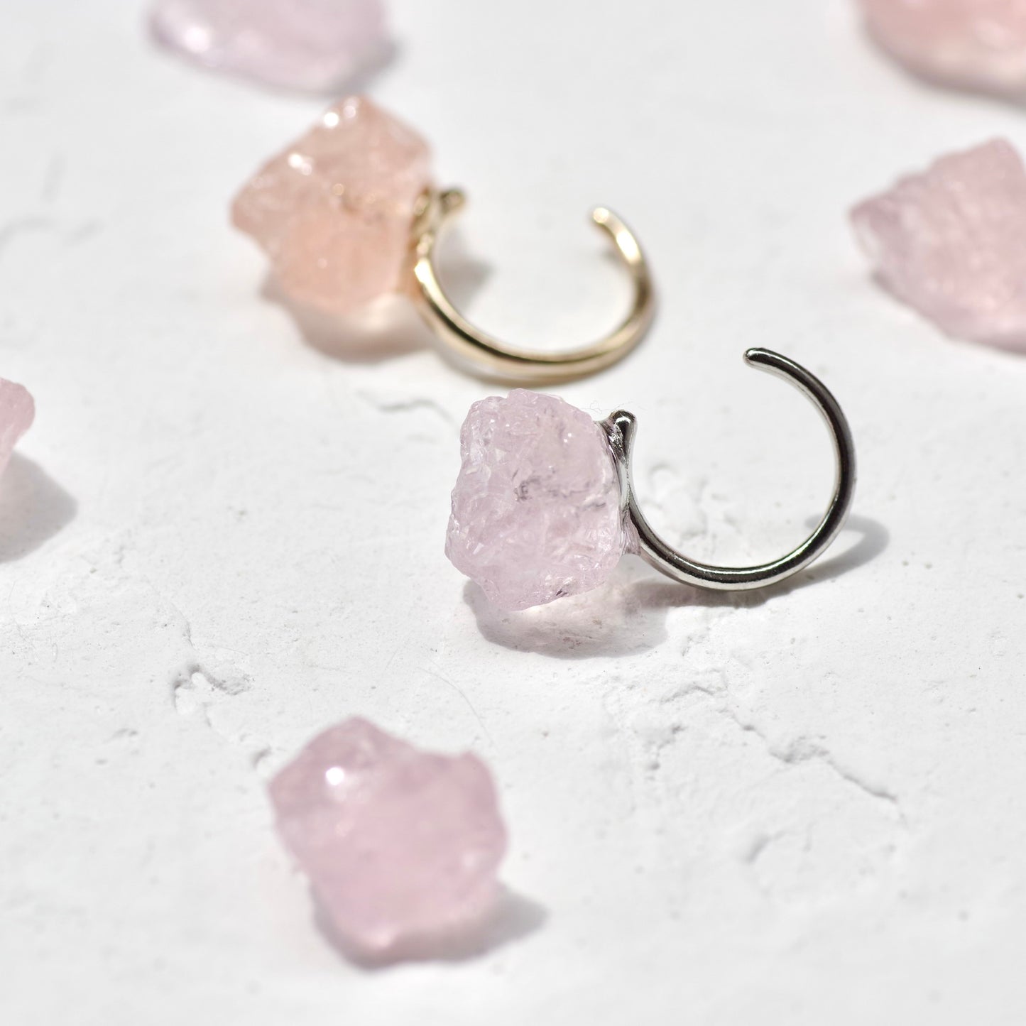 Morganite Raw Stone Ear Cuff | Handmade Natural Stone Jewelry