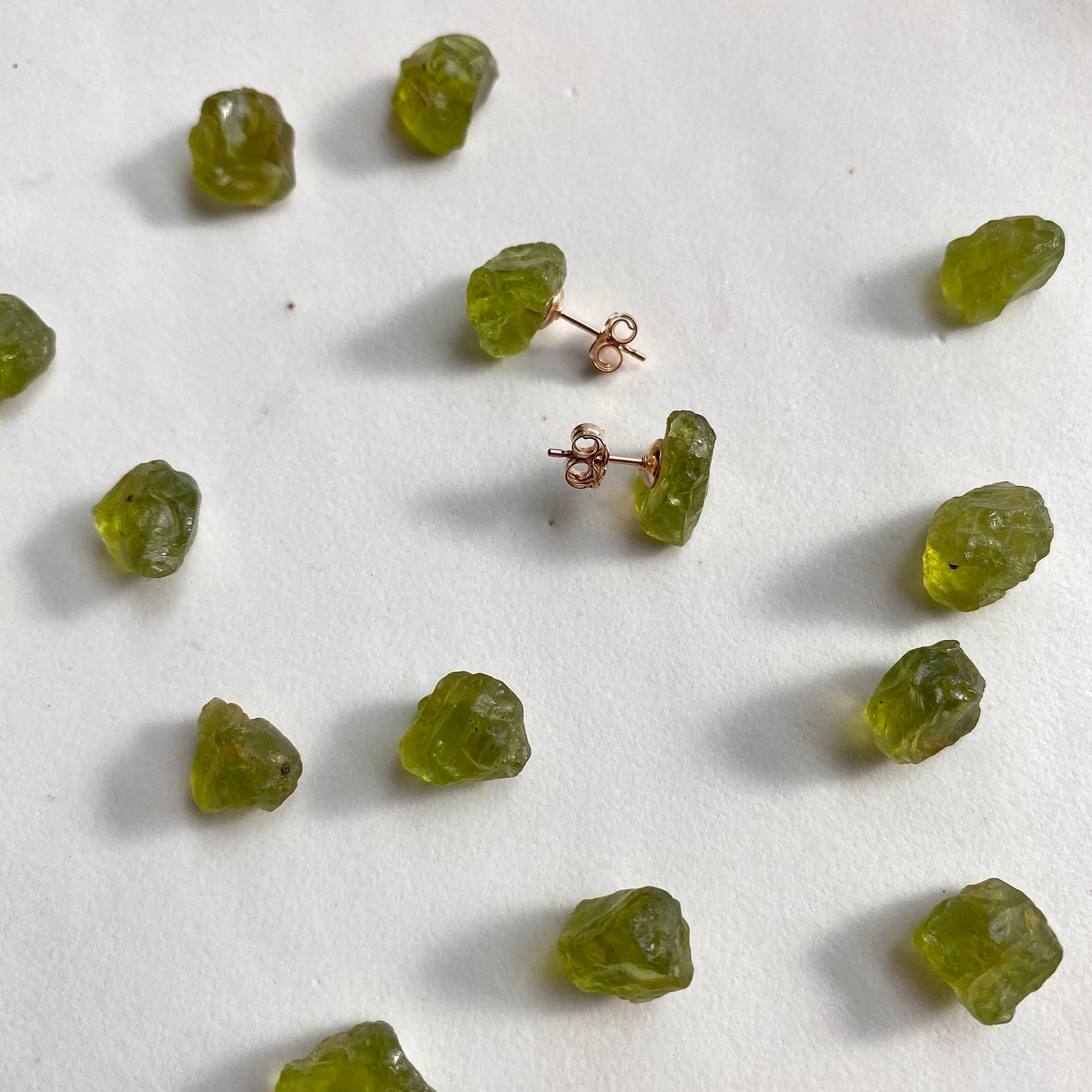 Peridot Raw Stone Earrings | Handmade Natural Stone Jewelry