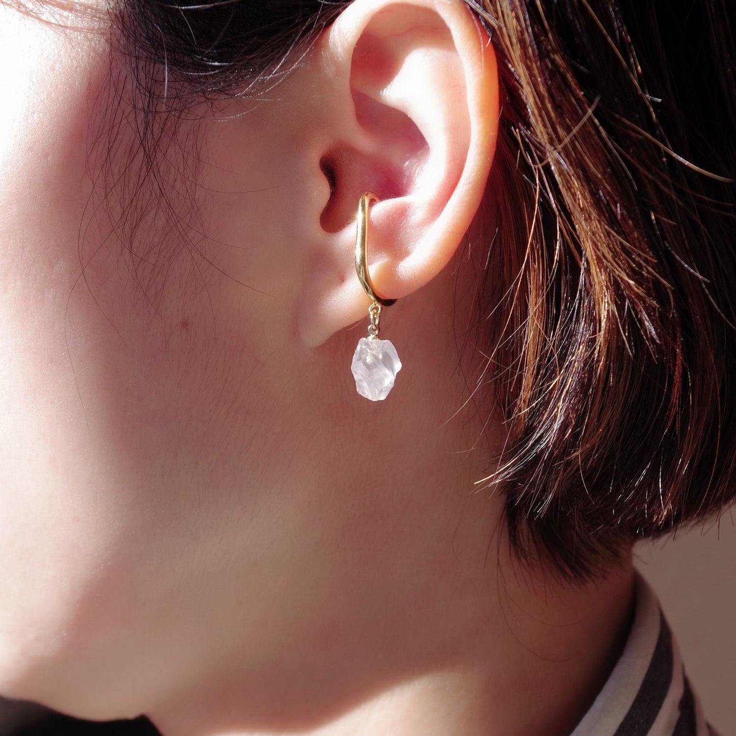 Rose Quartz Raw Stone Ear Cuff | Handmade Natural Stone Jewelry