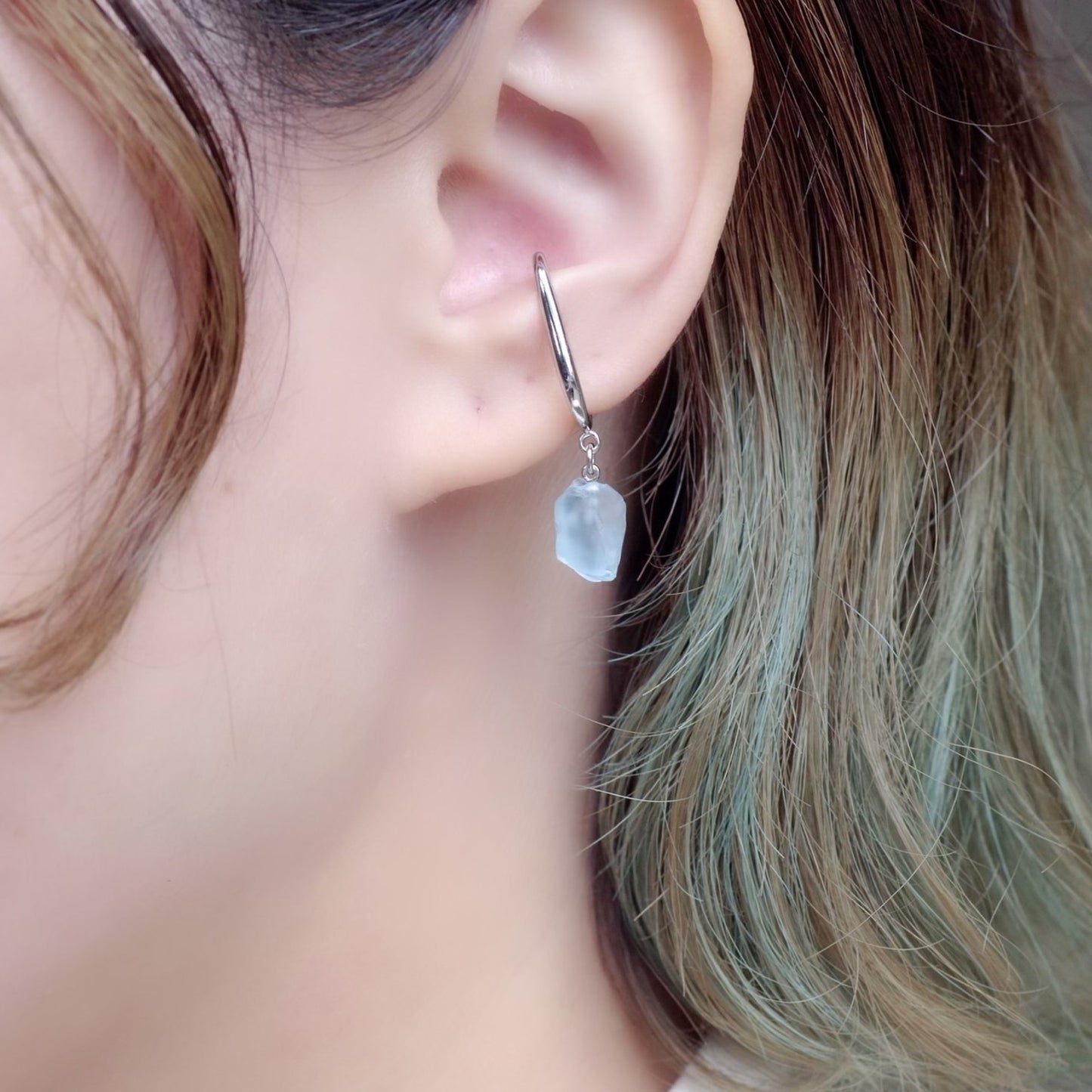 Blue Topaz (Irradiated) Raw Stone Ear Cuff | Handmade Natural Stone Jewelry