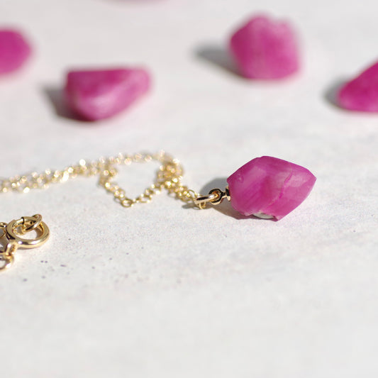 Ruby Raw Stone Necklace | Handmade Natural Stone Jewelry