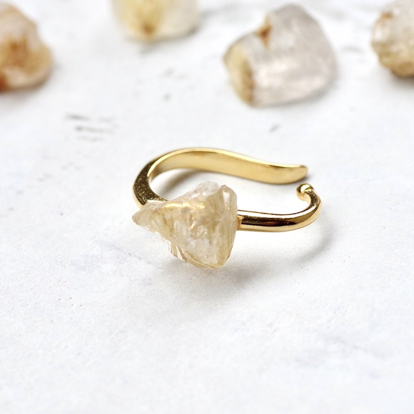 Gold Rutile Quartz Raw Stone Ear Cuff | Handmade Natural Stone Jewelry