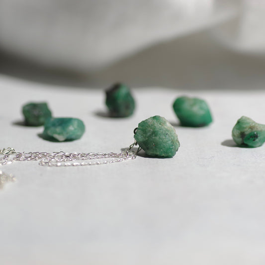 Emerald Raw Stone Necklace | Handmade Natural Stone Jewelry