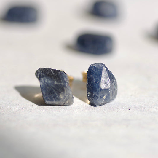 Sapphire Raw Stone Earrings | Handmade Natural Stone Jewelry