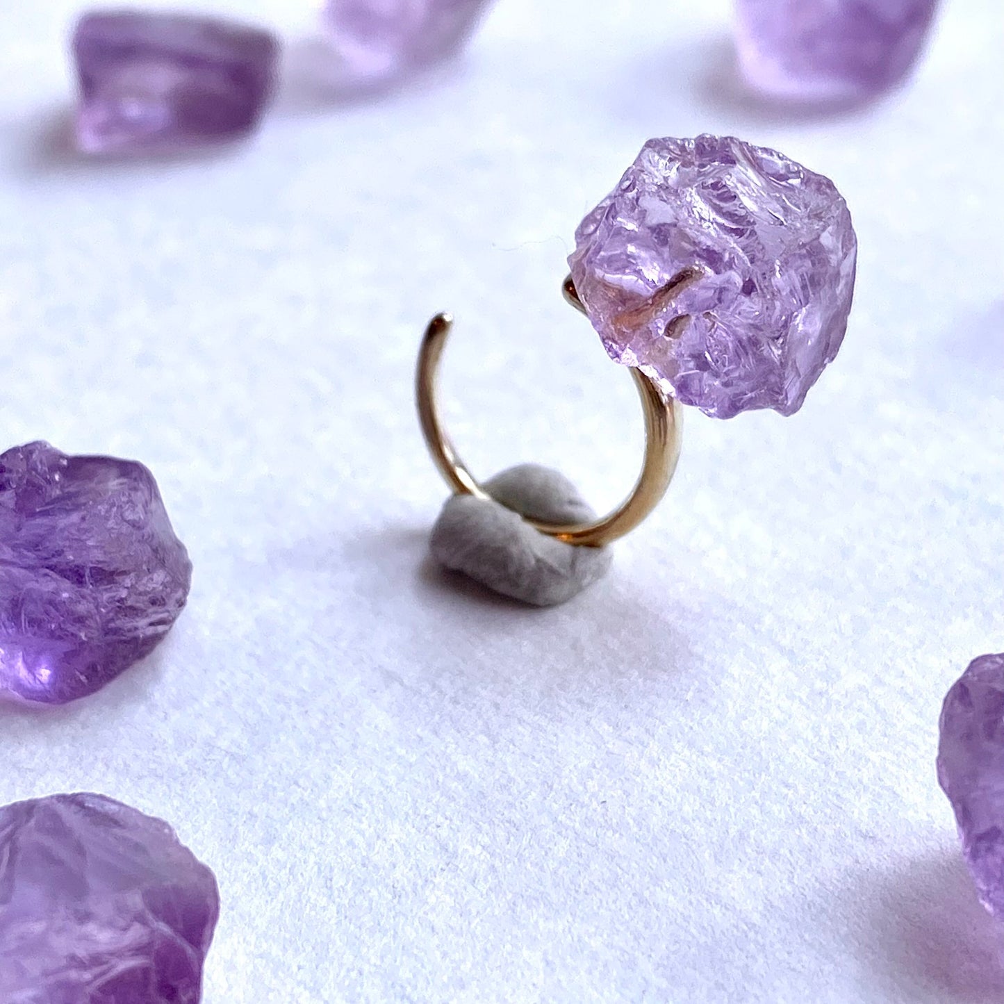 Pink Amethyst Raw Stone Ear Cuff | Handmade Natural Stone Jewelry