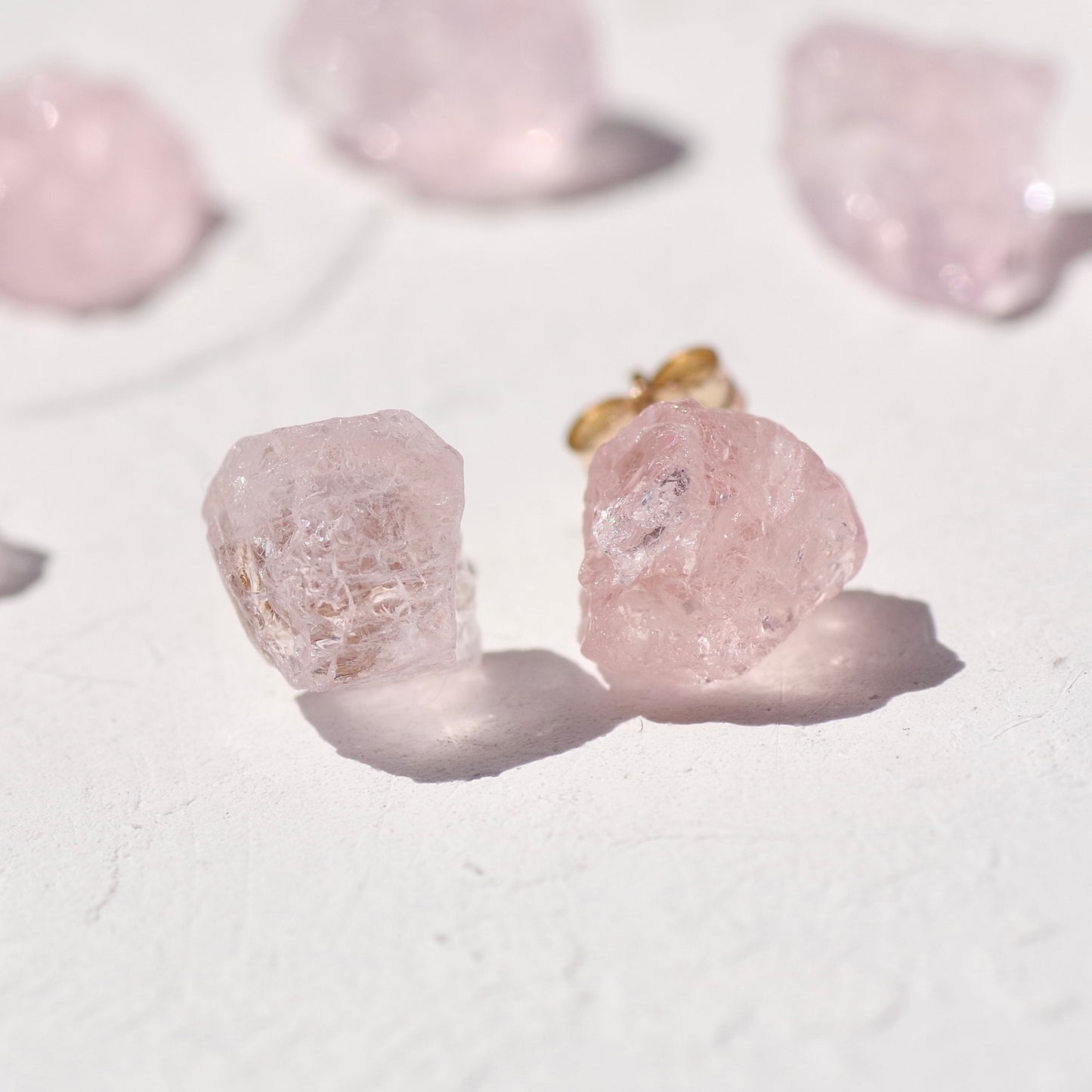 Morganite Raw Stone Earrings | Handmade Natural Stone Jewelry