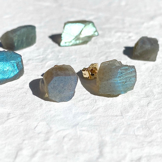 Labradorite Raw Stone Earrings | Handmade Natural Stone Jewelry