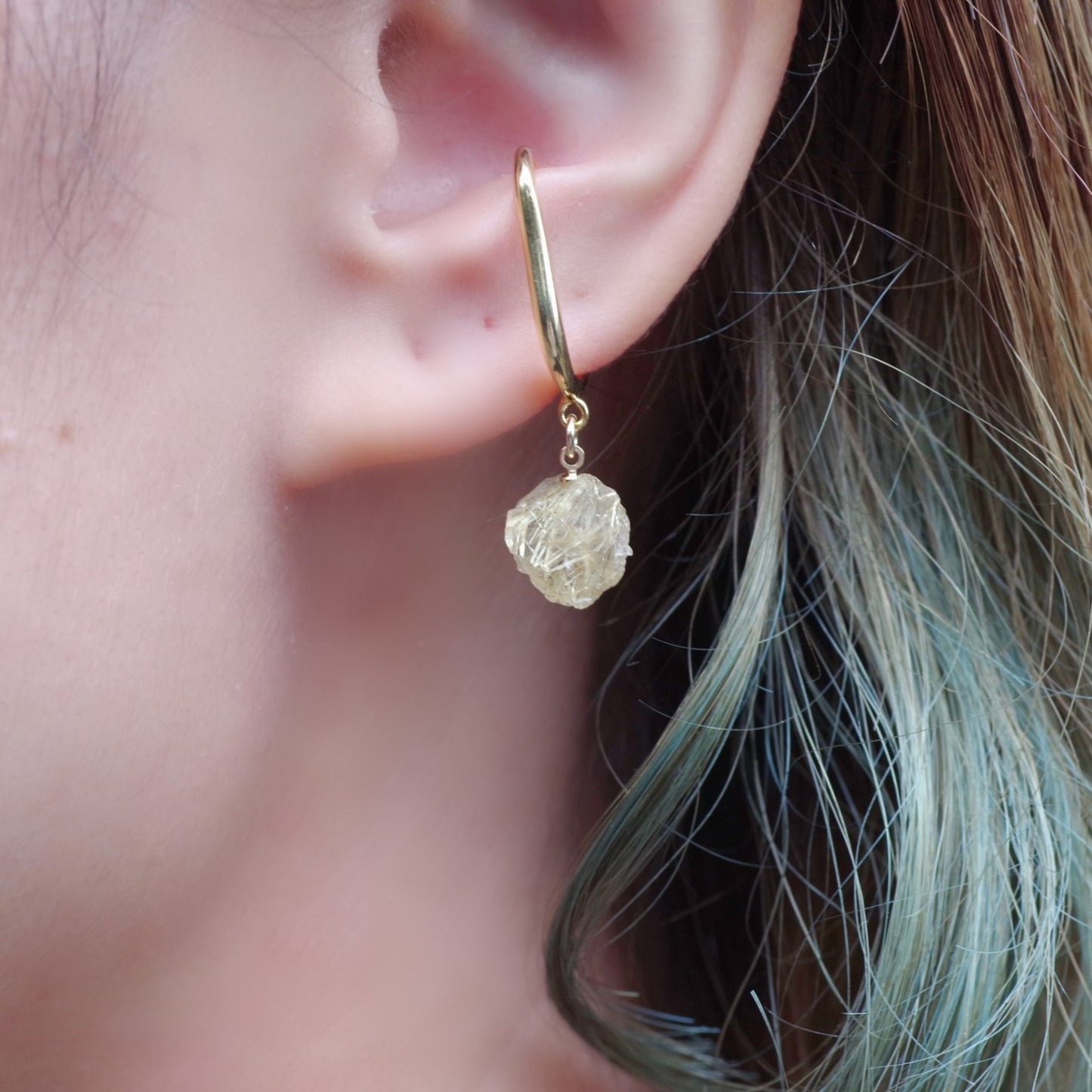 Gold Rutile Quartz Raw Stone Ear Cuff | Handmade Natural Stone Jewelry