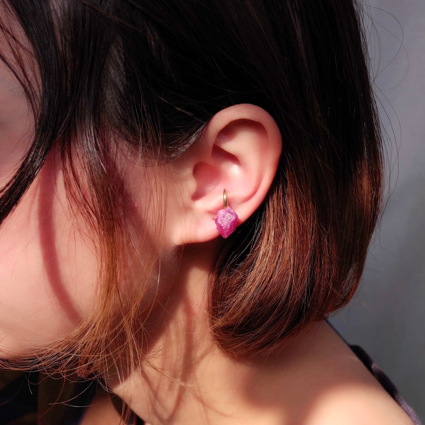 Ruby Raw Stone Ear Cuff | Handmade Natural Stone Jewelry