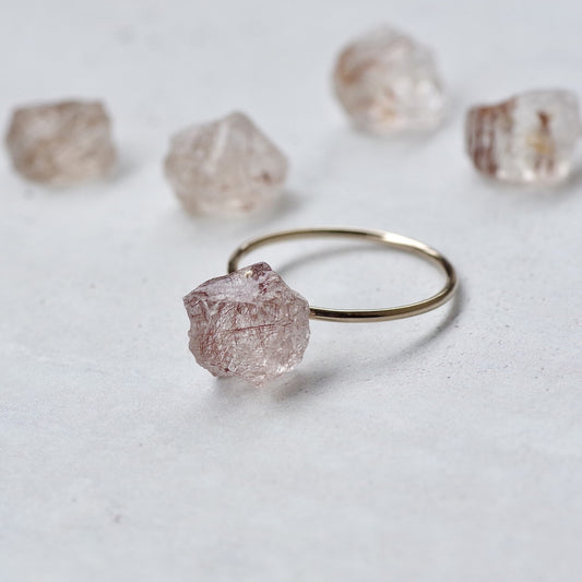 Copper Rutile Quartz Raw Stone Ring | Handmade Natural Stone Jewelry