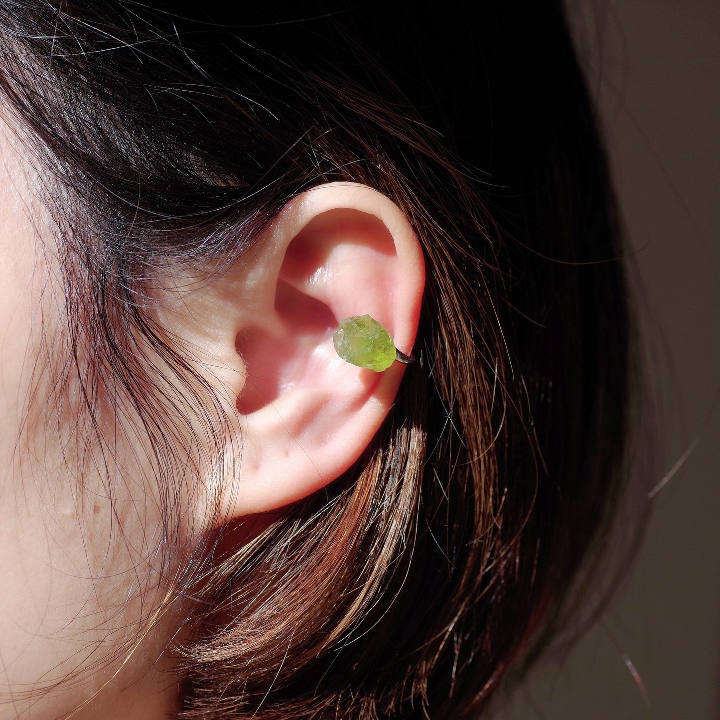 Peridot Raw Stone Ear Cuff | Handmade Natural Stone Jewelry