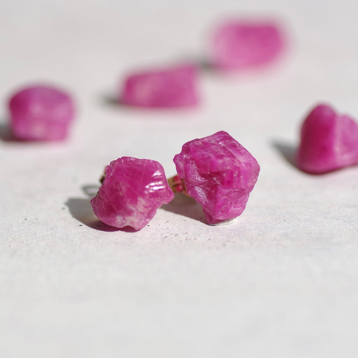 Ruby Raw Stone Earrings | Handmade Natural Stone Jewelry