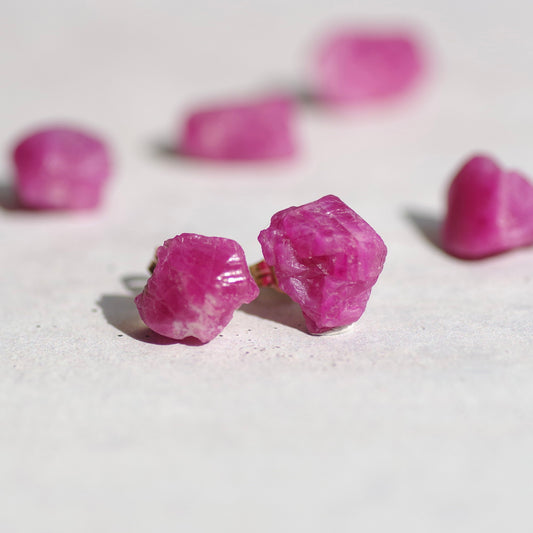 Ruby Raw Stone Earrings | Handmade Natural Stone Jewelry