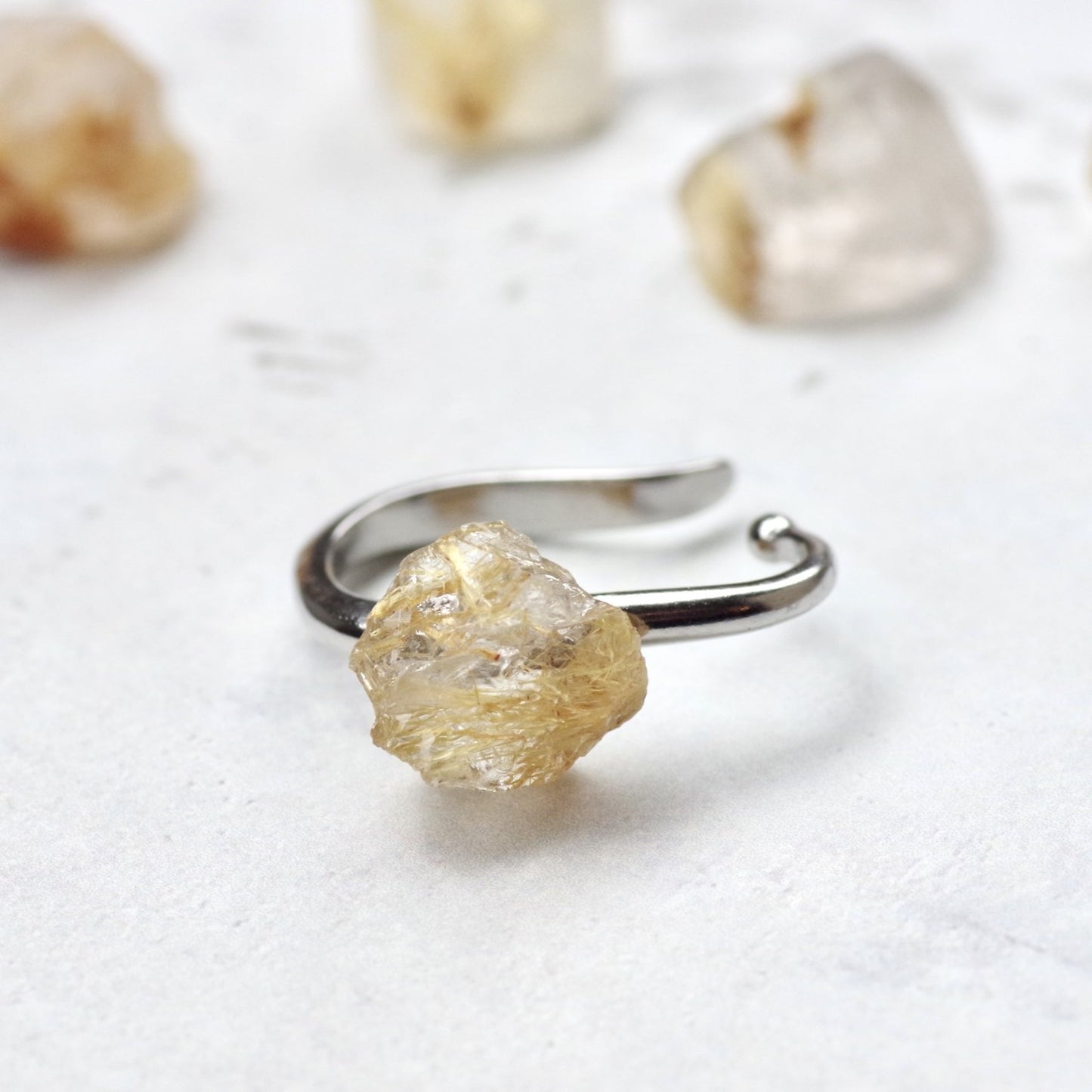Gold Rutile Quartz Raw Stone Ear Cuff | Handmade Natural Stone Jewelry