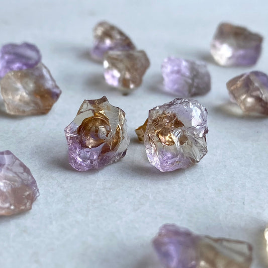 Ametrine Raw Stone Earrings | Handmade Natural Stone Jewelry