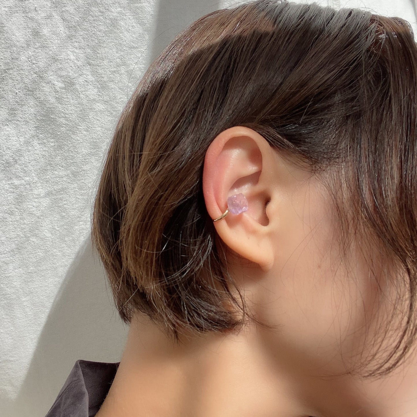 Pink Amethyst Raw Stone Ear Cuff | Handmade Natural Stone Jewelry
