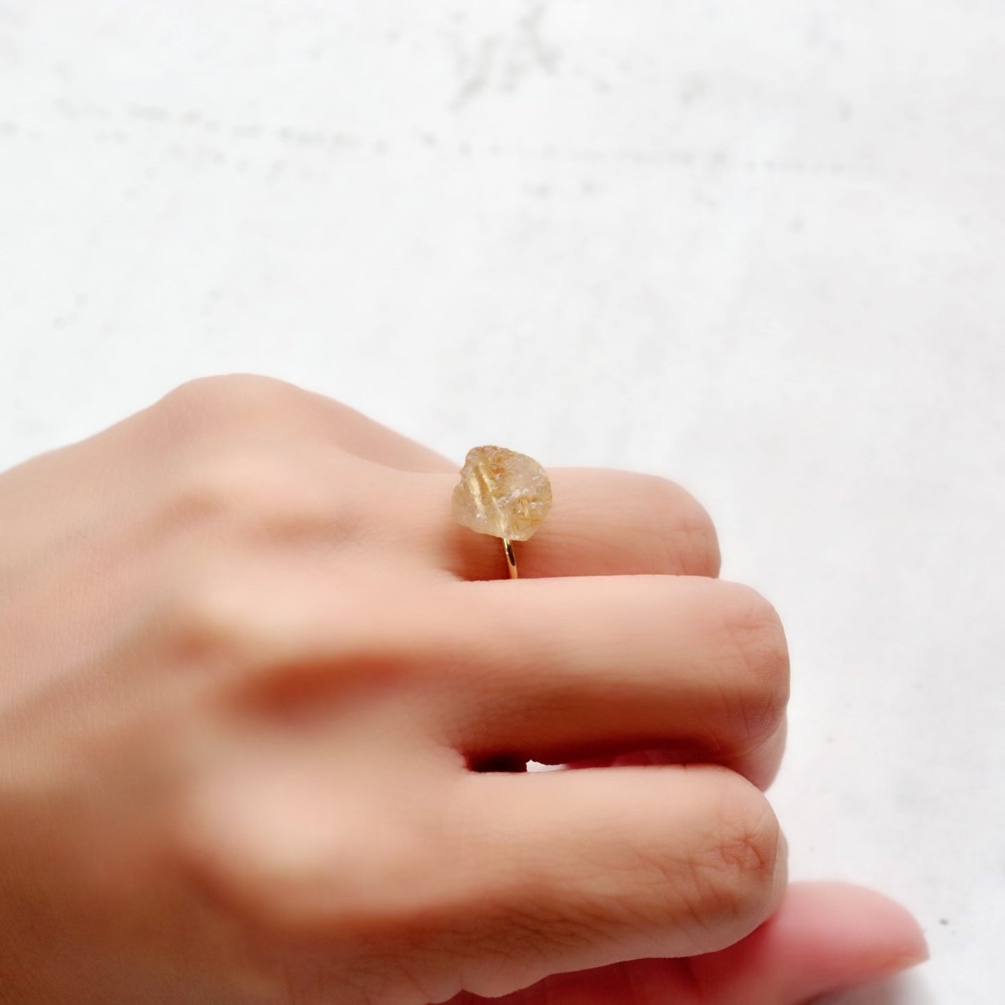 Gold Rutile Quartz Raw Stone Ring | Handmade Natural Stone Jewelry