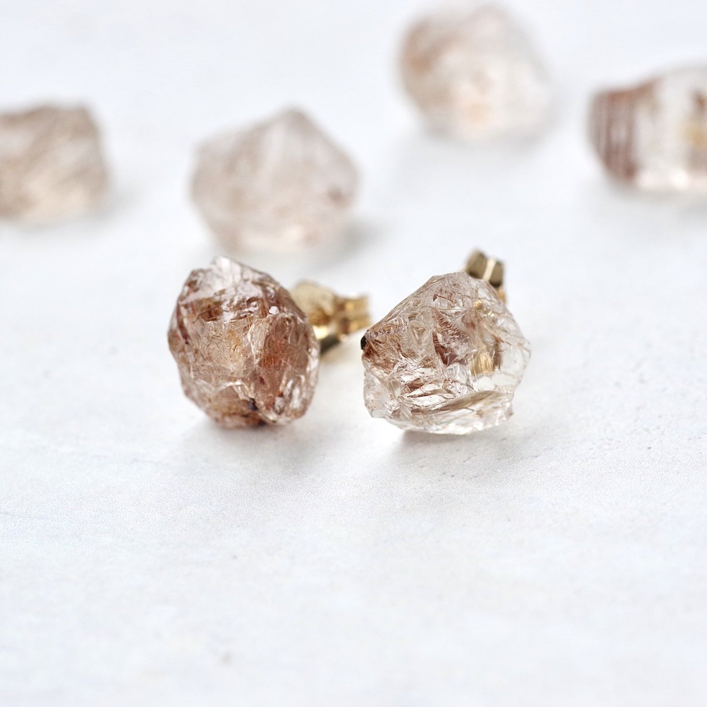 Copper Rutile Quartz Raw Stone Earrings | Handmade Natural Stone Jewelry