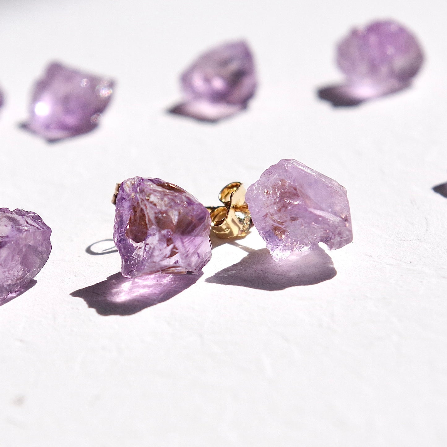 Pink Amethyst Raw Stone Earrings | Handmade Natural Stone Jewelry