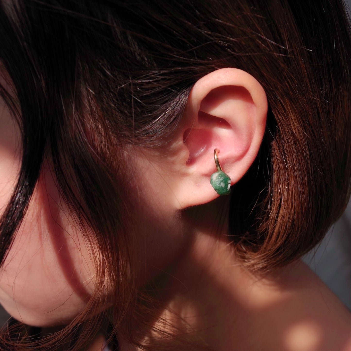 Emerald Raw Stone Ear Cuff | Handmade Natural Stone Jewelry