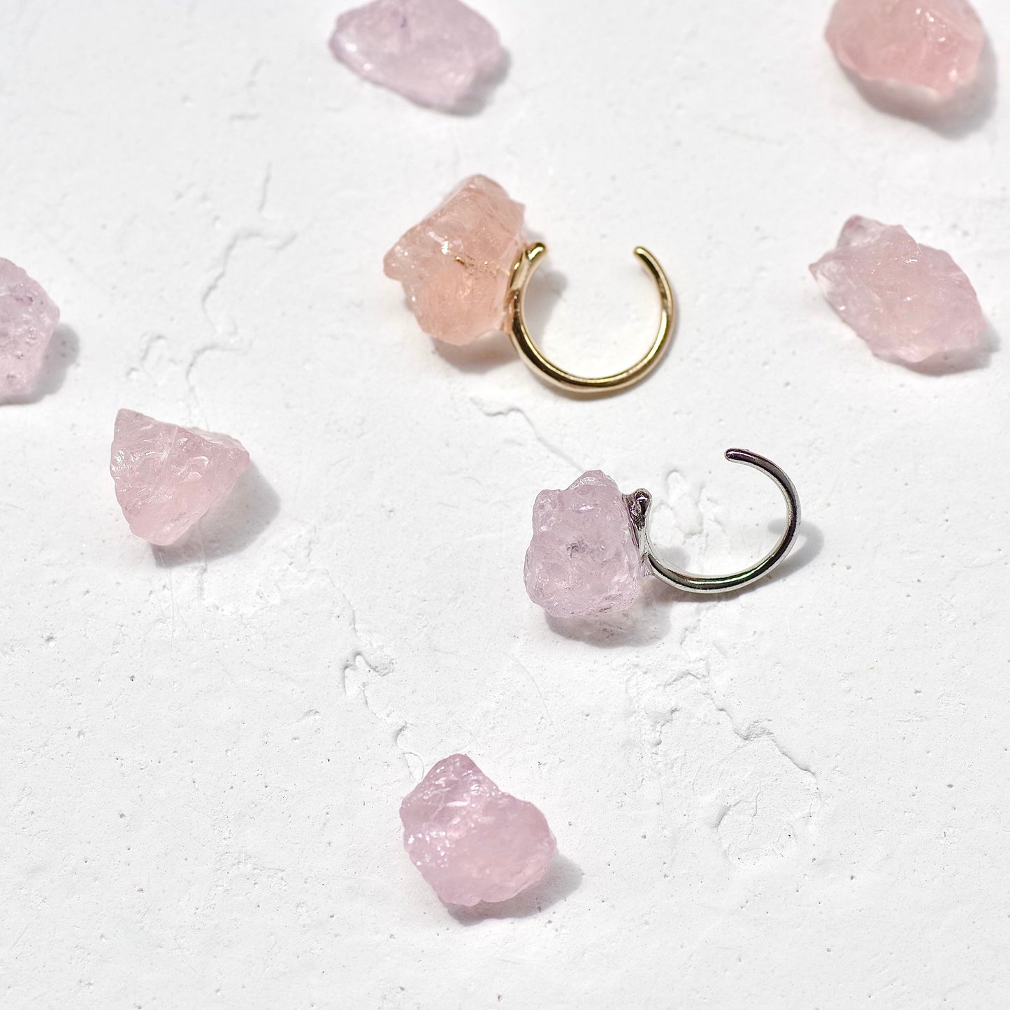 Morganite Raw Stone Ear Cuff | Handmade Natural Stone Jewelry