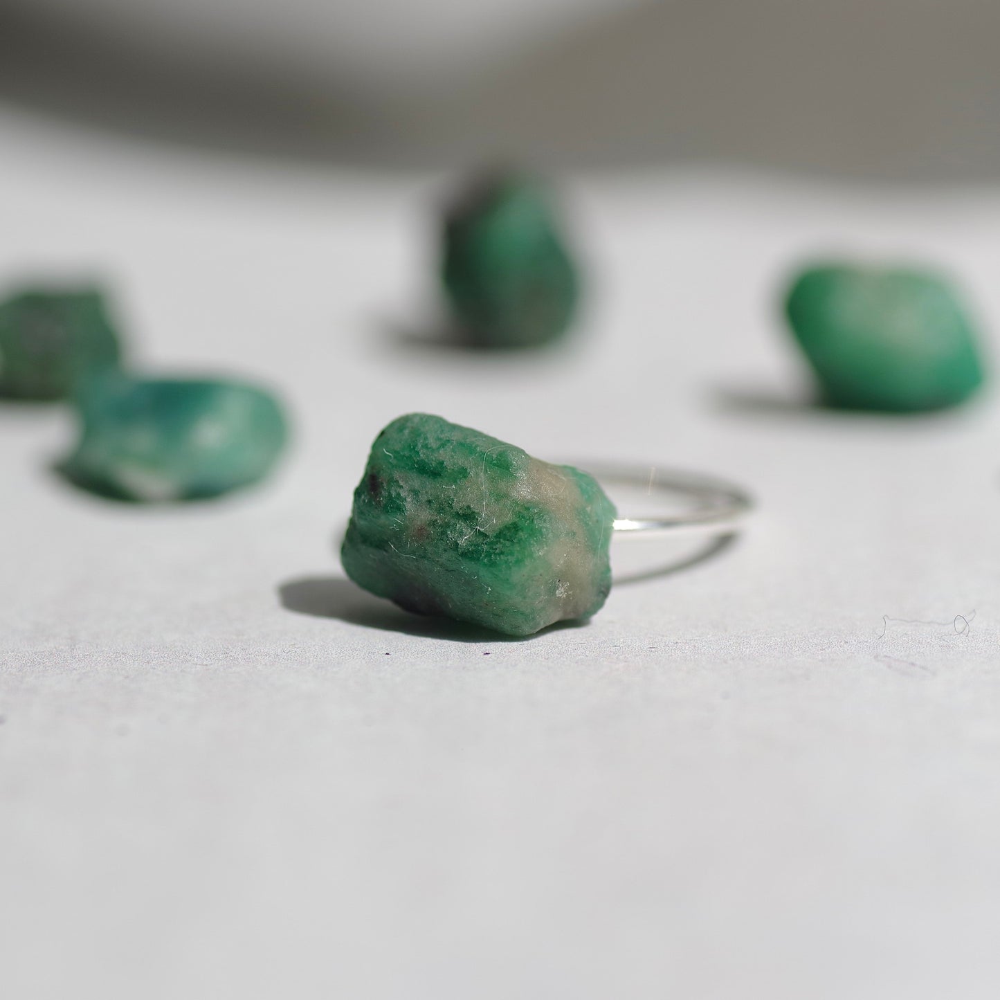 Emerald Raw Stone Ring | Handmade Natural Stone Jewelry