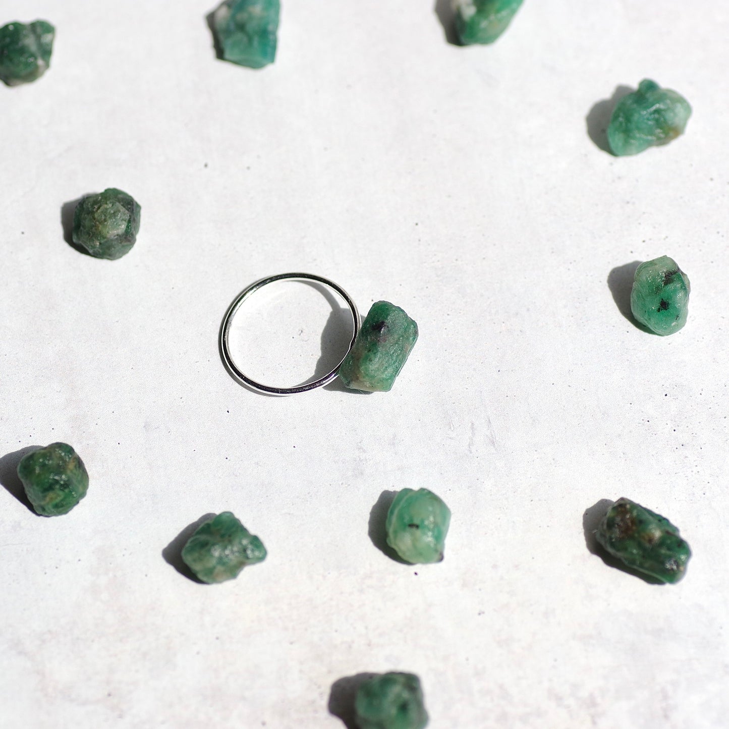 Emerald Raw Stone Ring | Handmade Natural Stone Jewelry