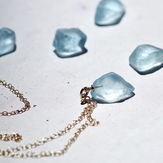 Blue Topaz (Irradiated) Raw Stone Necklace | Handmade Natural Stone Jewelry