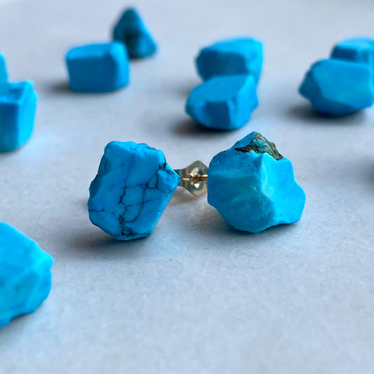 Turquoise Raw Stone Earrings | Handmade Natural Stone Jewelry