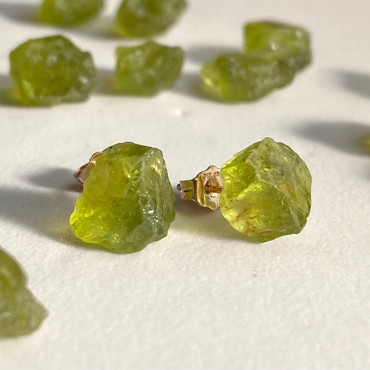 Peridot Raw Stone Earrings | Handmade Natural Stone Jewelry